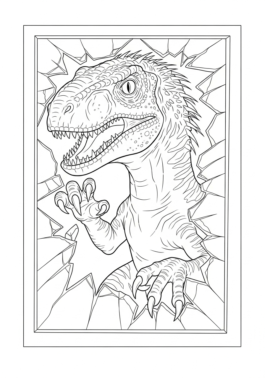 Indoraptor Coloring Pages 9 Indoraptor breaking through window coloring page