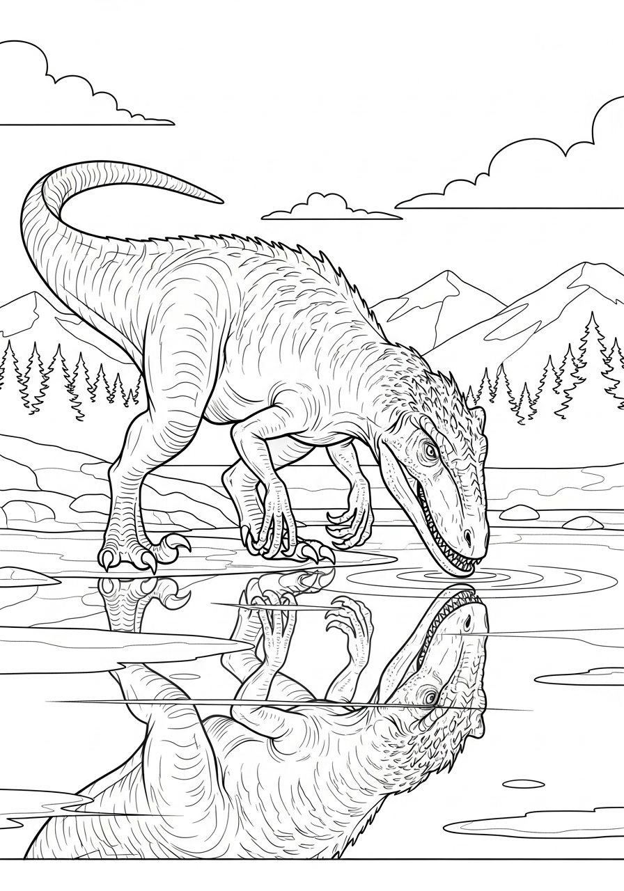 Indoraptor Coloring Pages 11 Indoraptor drinking water reflection coloring page