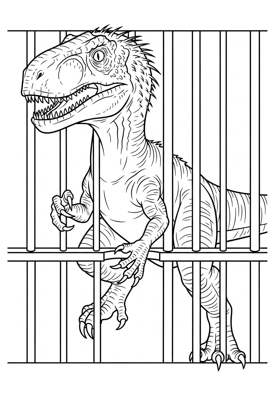 Indoraptor Coloring Pages 12 Indoraptor escaping metal cage coloring page