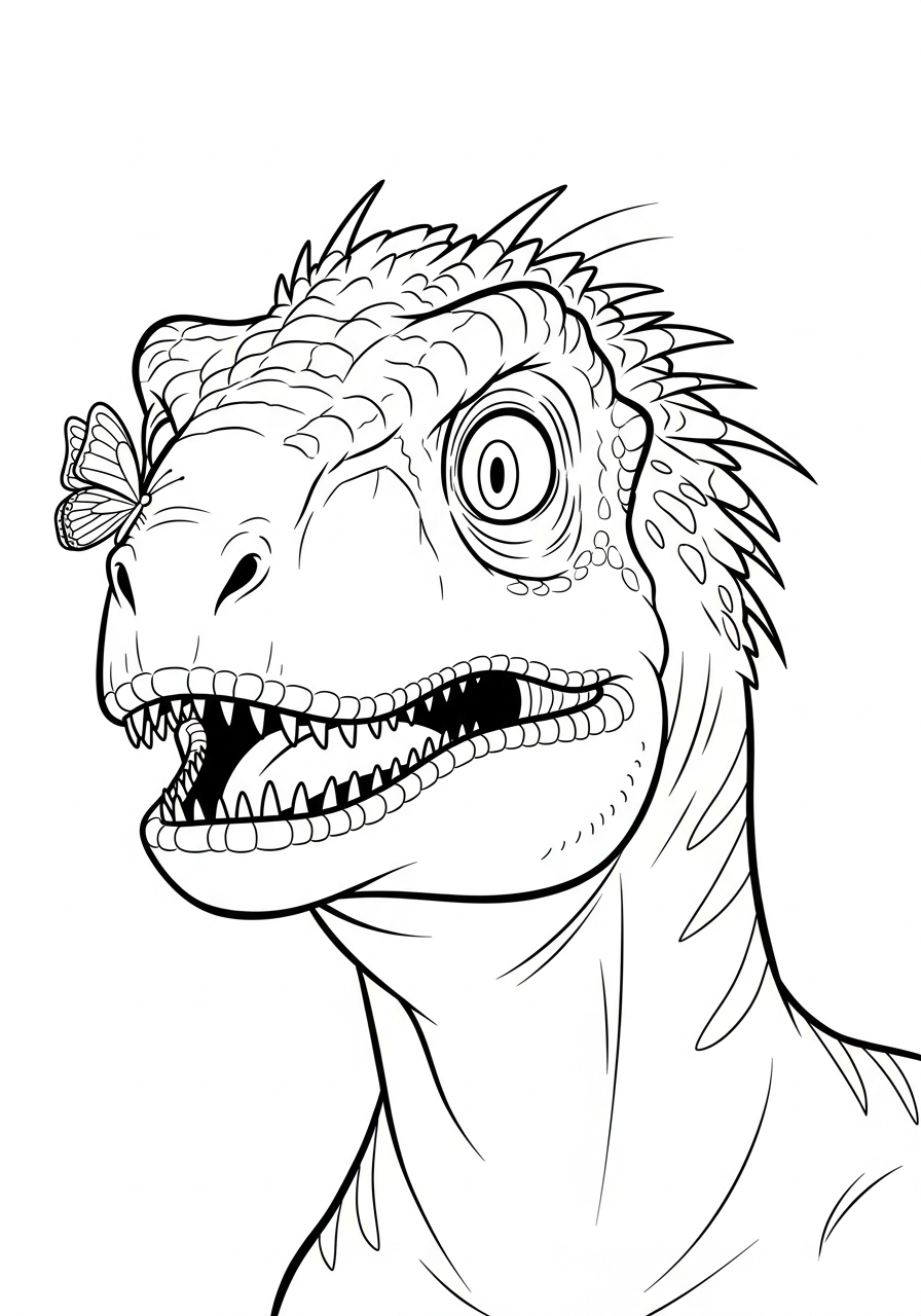 Indoraptor Coloring Pages 17 Indoraptor looking at butterfly coloring page