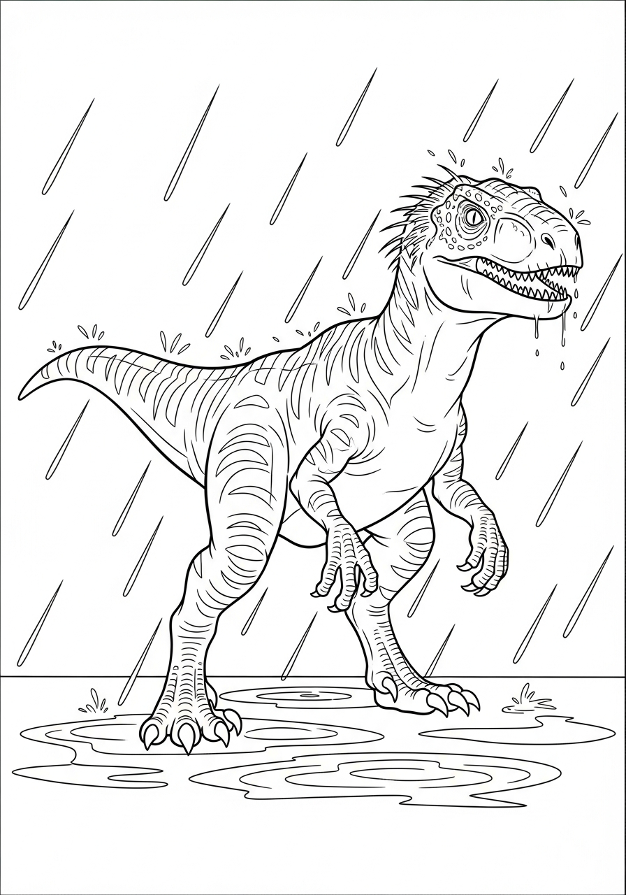 Indoraptor Coloring Pages 21 Indoraptor standing in rain coloring page