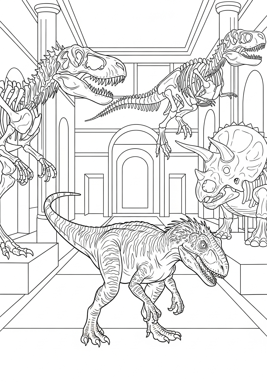 Indoraptor Coloring Pages 22 Indoraptor walking in museum coloring page