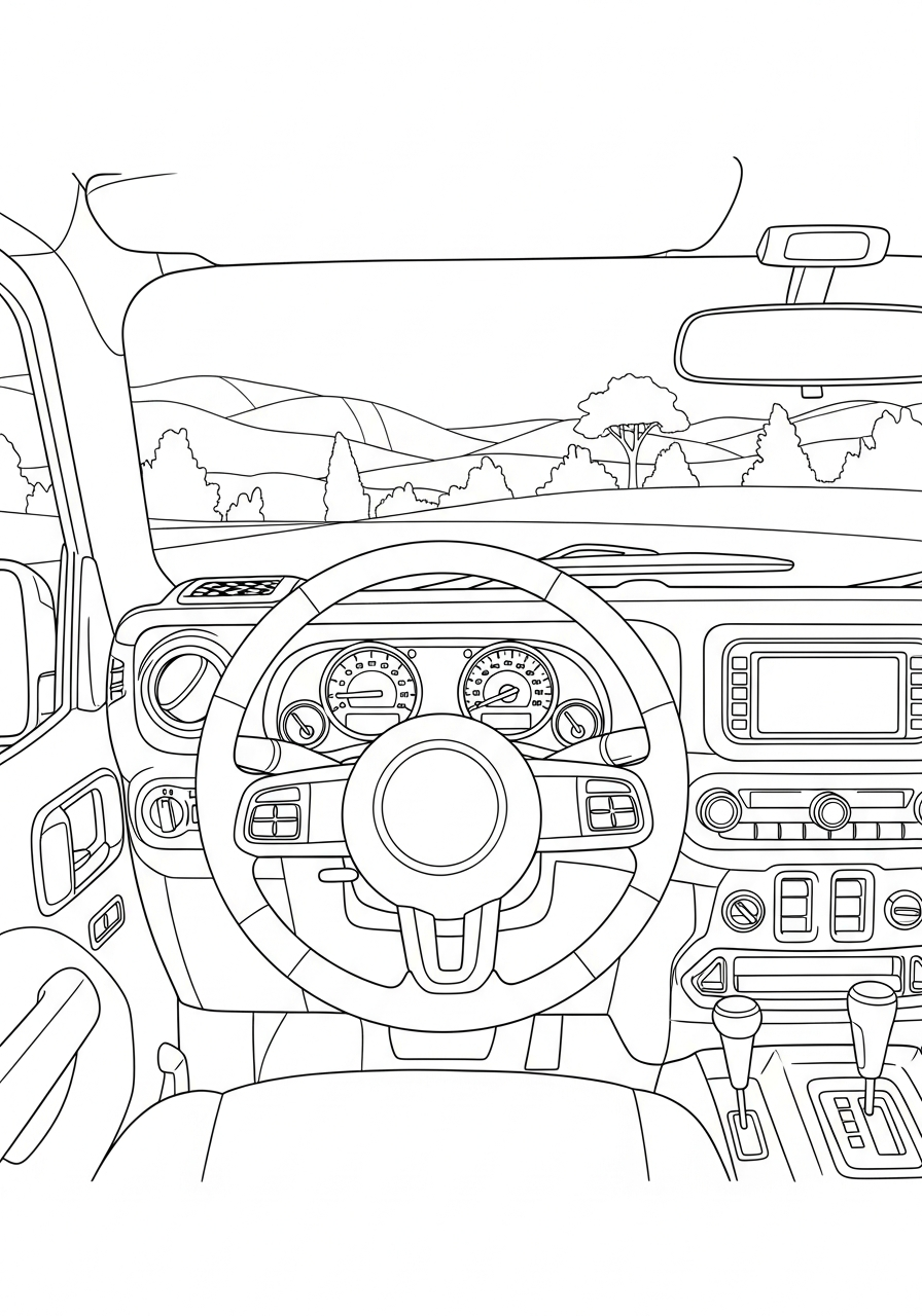 Jeep Coloring Pages 7 Inside Jeep dashboard view coloring page