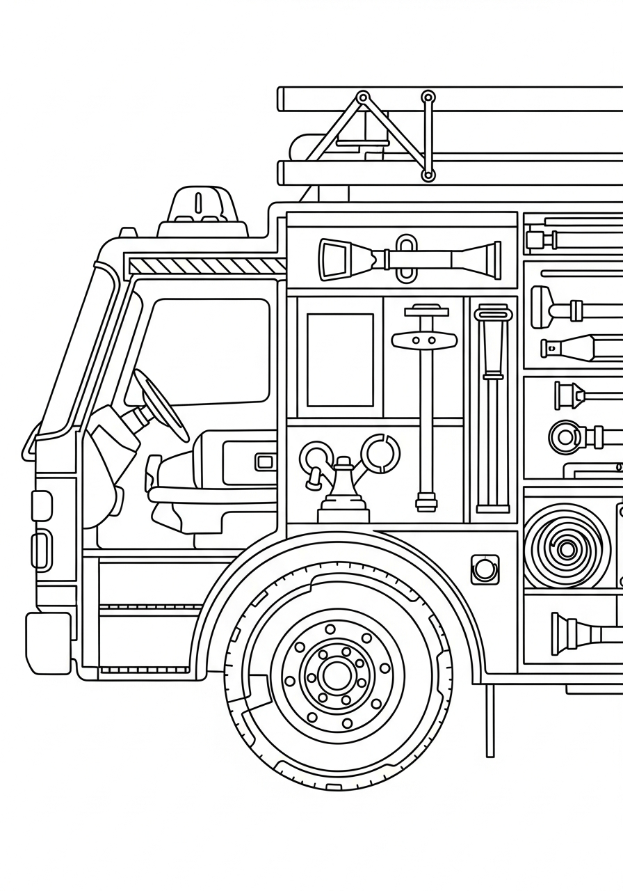 Fire Truck Coloring Pages 14 Inside cross-section view fire truck coloring page