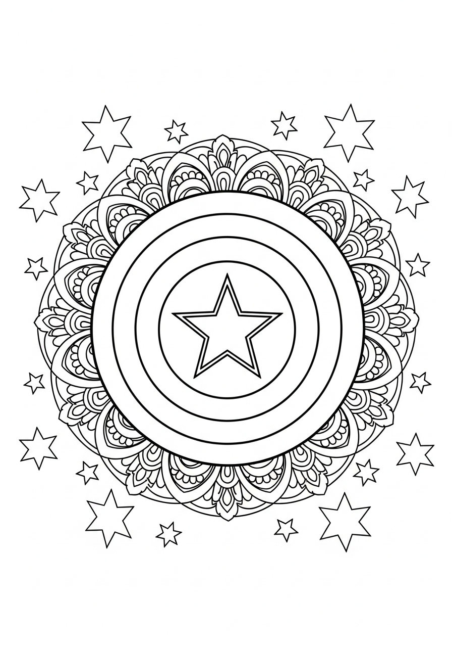 Captain America Coloring Pages 23 Intricate Captain America shield mandala coloring page