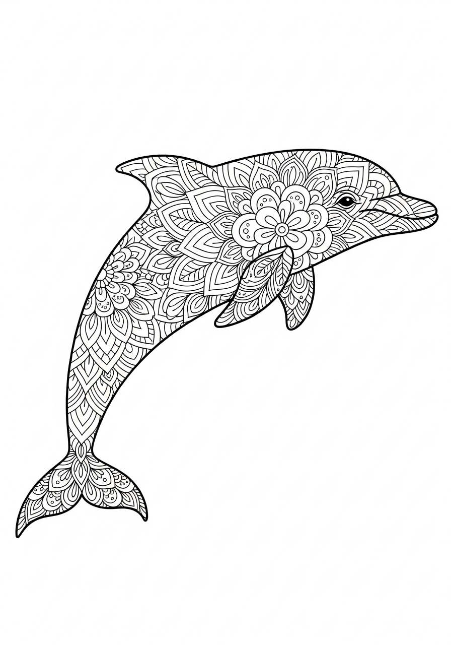 Dolphin Coloring Pages 22 Intricate floral mandala dolphin design coloring page