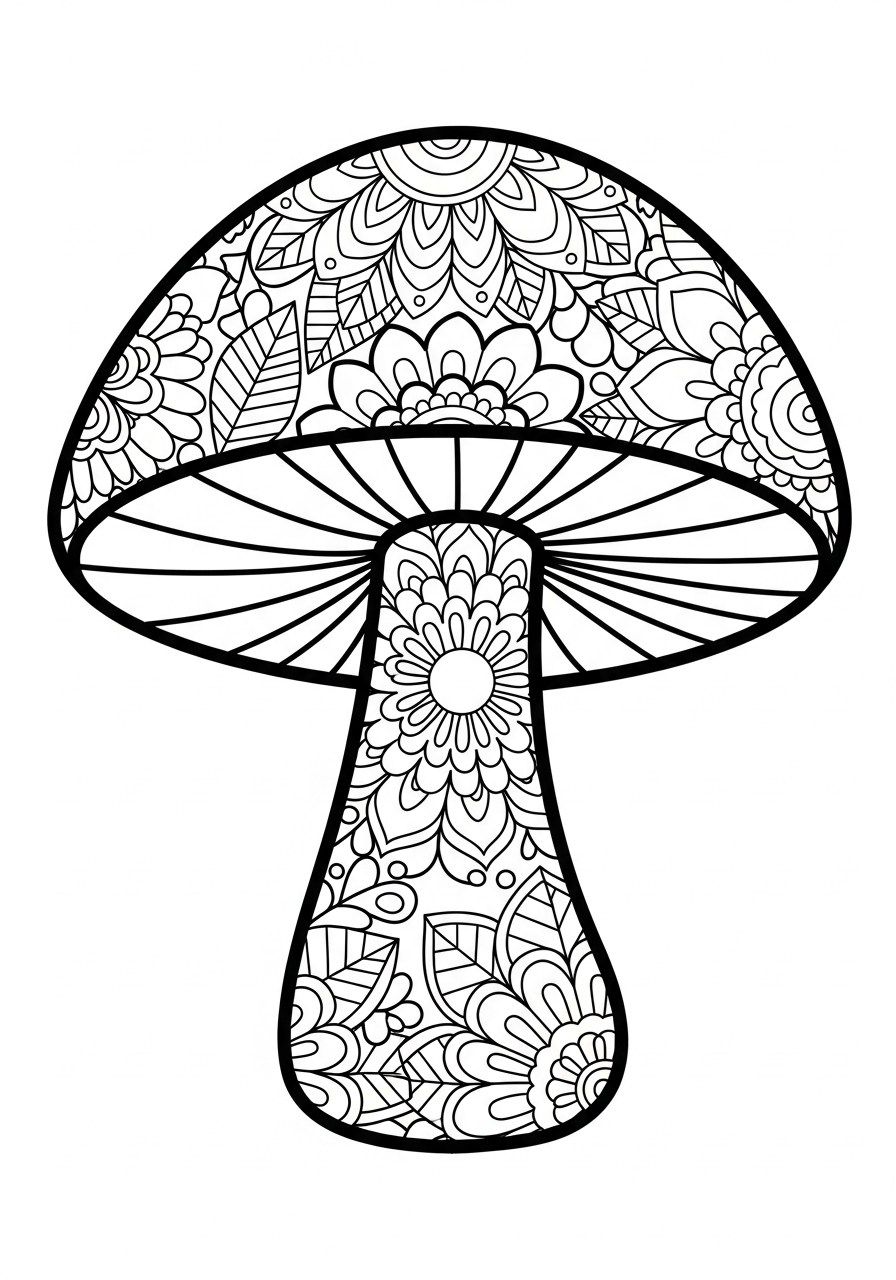 Mushroom Coloring Pages 20 Intricate floral mandala pattern inside mushroom coloring page