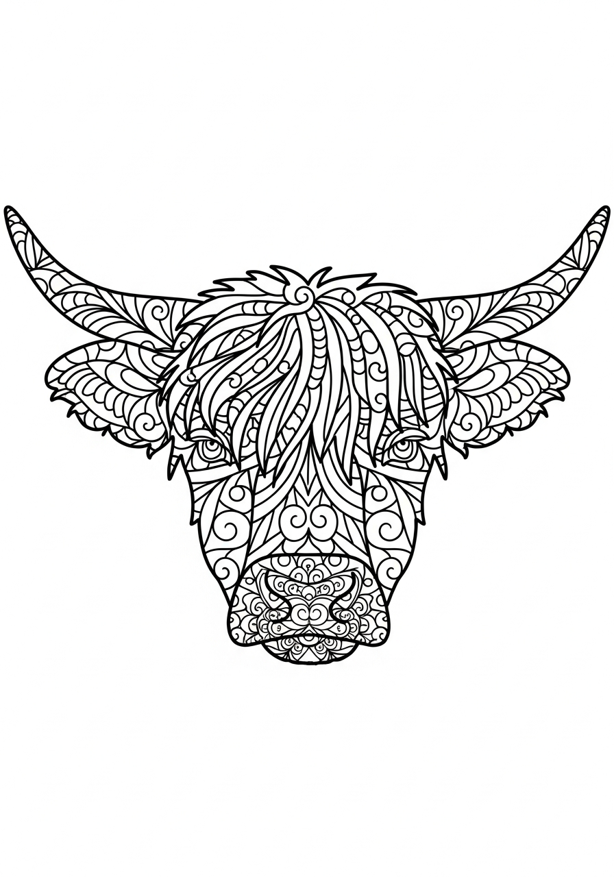 Highland Cow Coloring Pages 24 Intricate mandala Highland cow head coloring page