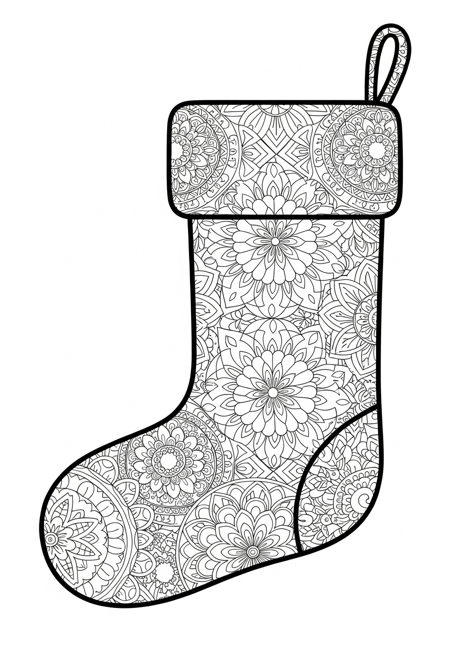 Intricate mandala patterned Christmas Stocking coloring page