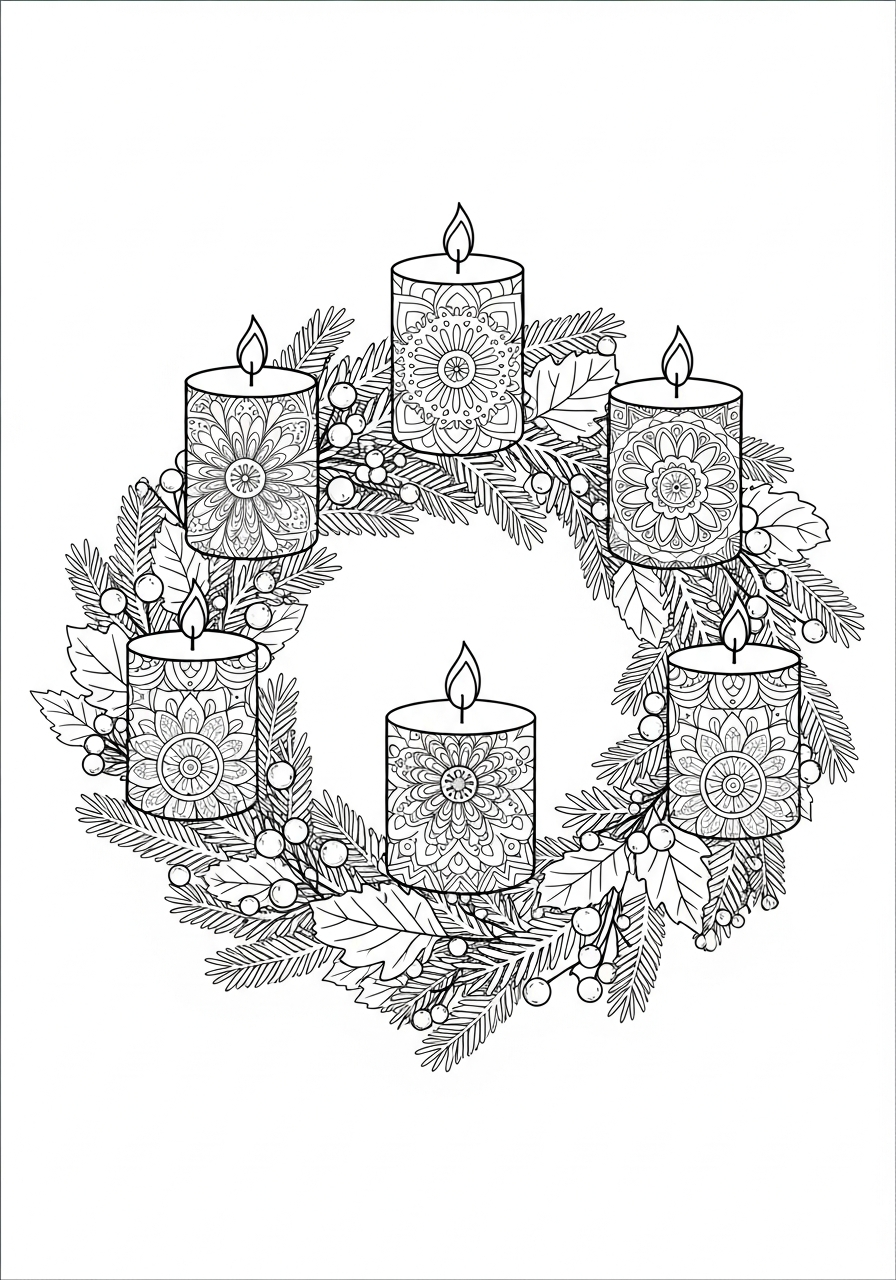 Advent Wreath Coloring Pages 16 Intricate mandala style Advent Wreath coloring page