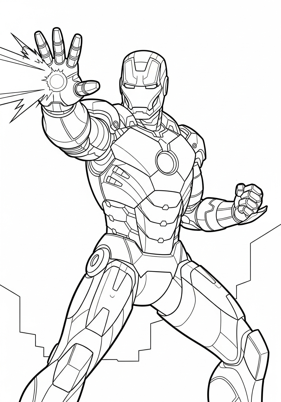 Iron Man Coloring Pages 13 Iron Man blasting repulsor beam coloring page