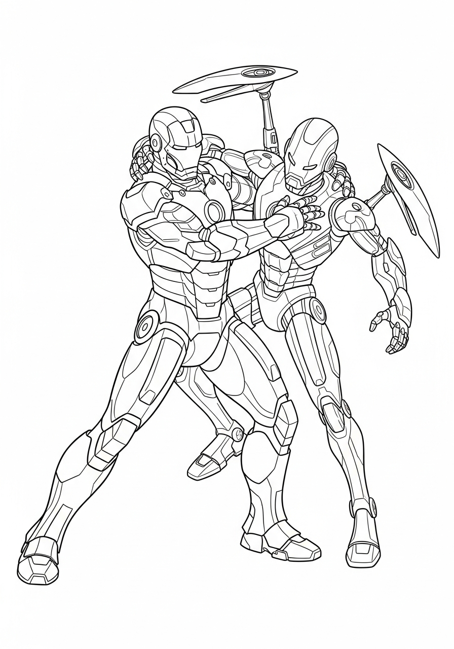 Iron Man Coloring Pages 15 Iron Man fighting evil robot coloring page