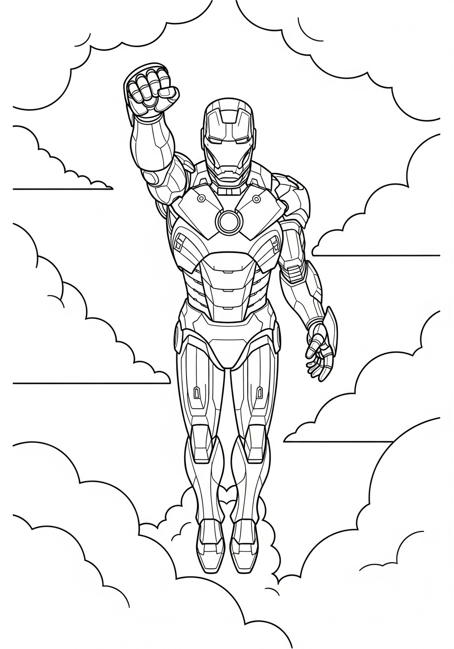 Iron Man Coloring Pages 18 Iron Man flying in clouds coloring page