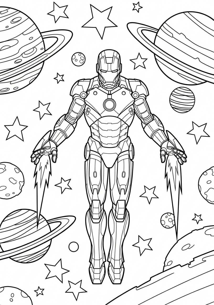 Iron Man Coloring Pages 21 Iron Man in outer space coloring page