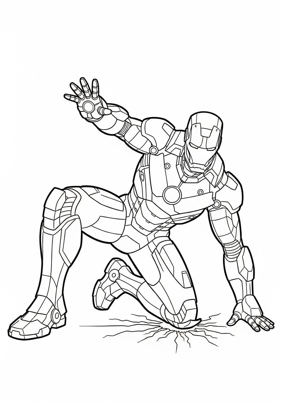 Iron Man Coloring Pages 23 Iron Man superhero landing pose coloring page