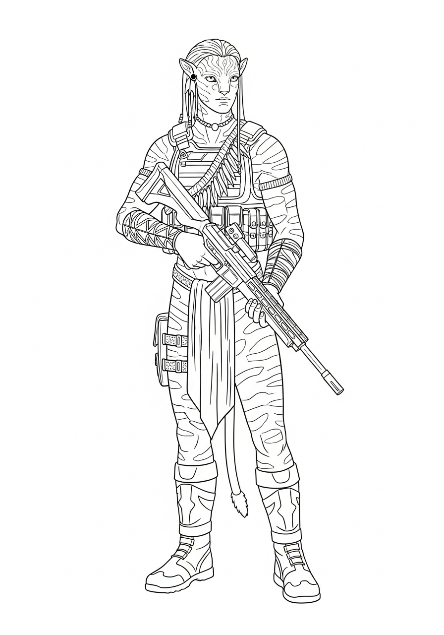 Jake Sully tactical gear Avatar 3 coloring page