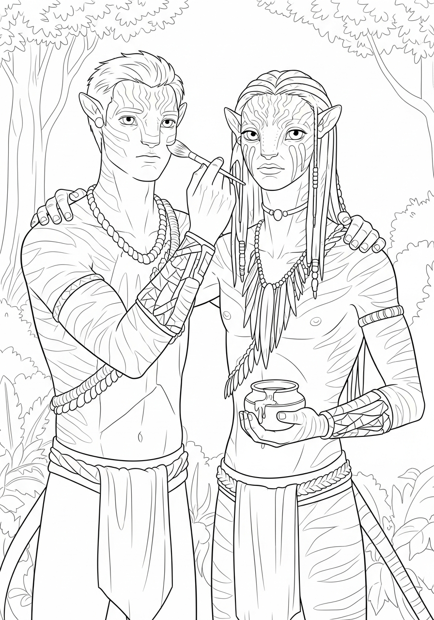 Jake and Lo’ak battle paint Avatar 3 coloring page