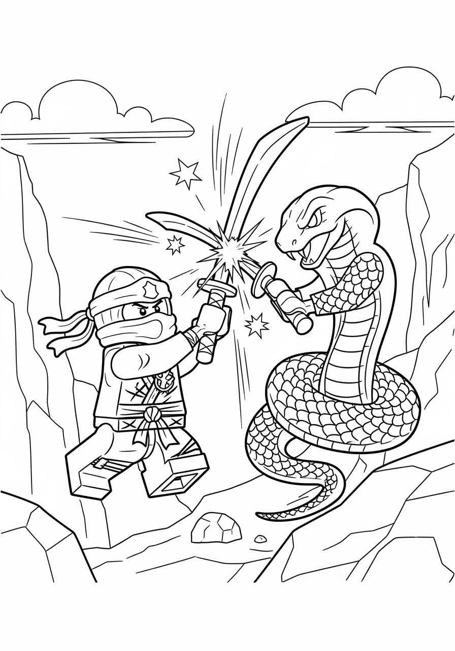Ninjago Coloring Pages 6 Jay fights snake warrior Ninjago coloring page