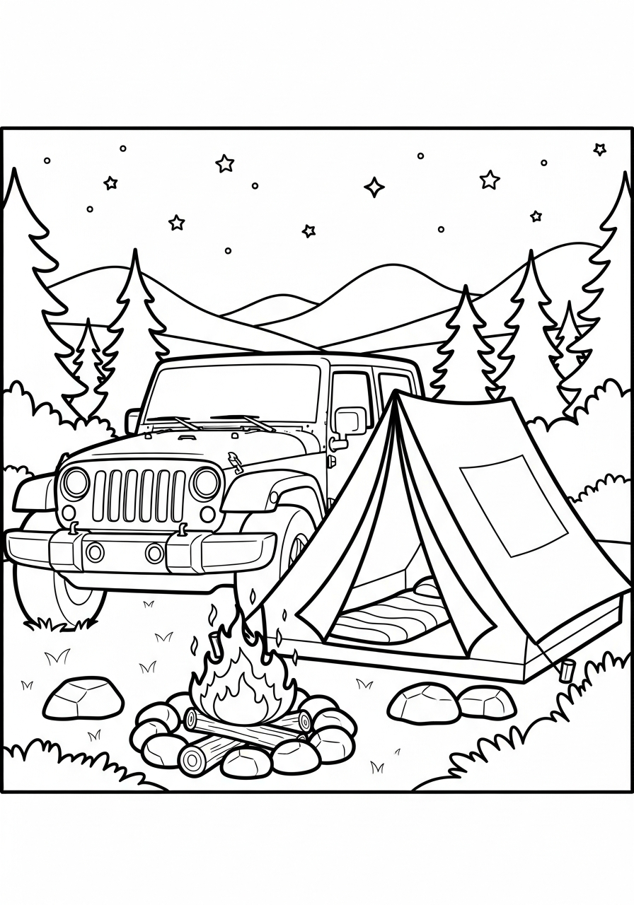 Jeep Coloring Pages 8 Jeep camping with tent coloring page
