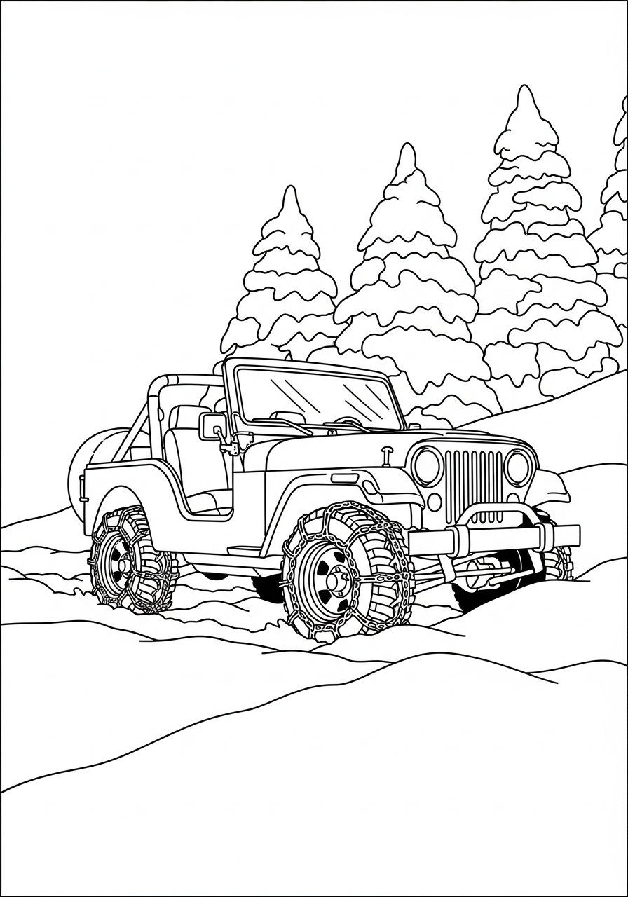 Jeep Coloring Pages 12 Jeep driving in snow coloring page