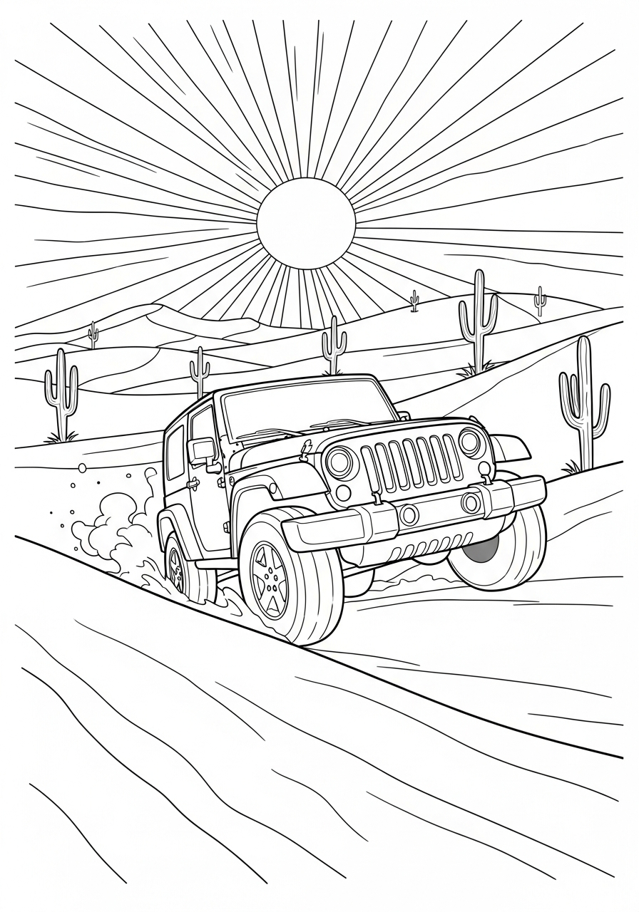 Jeep Coloring Pages 14 Jeep driving on sand coloring page