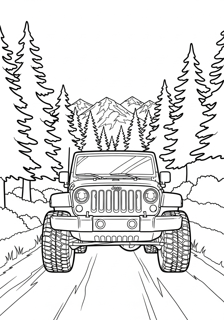 Jeep Coloring Pages 17 Jeep on forest trail coloring page