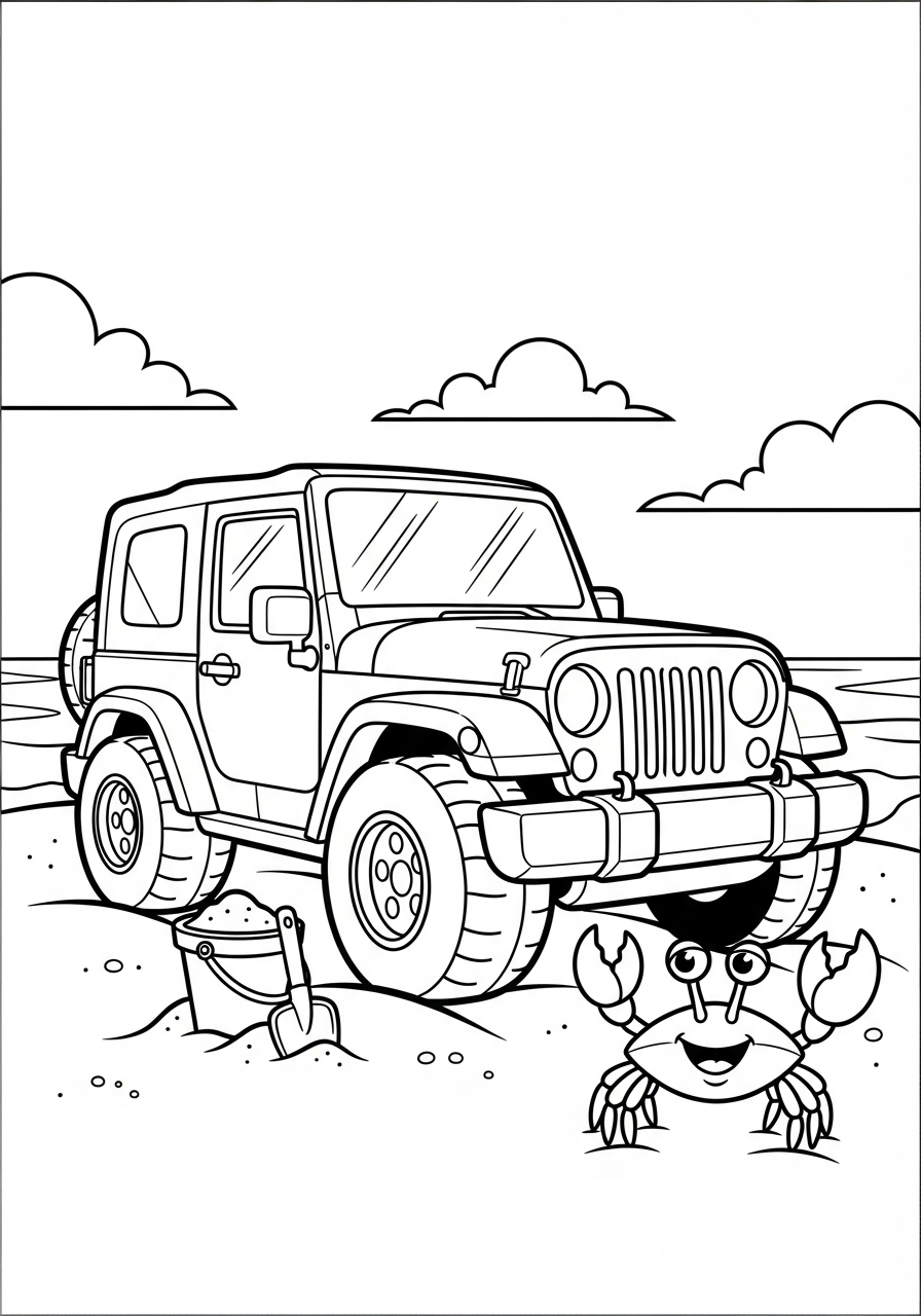 Jeep Coloring Pages 18 Jeep on the beach coloring page