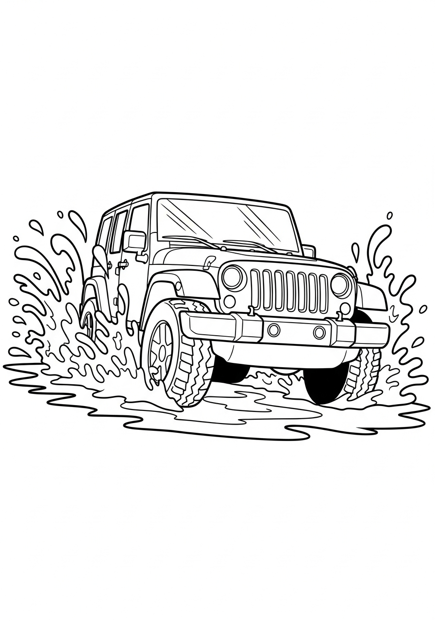 Jeep Coloring Pages 19 Jeep splashing through mud coloring page
