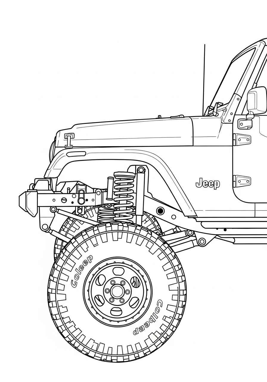 Jeep Coloring Pages 20 Jeep suspension and tires coloring page