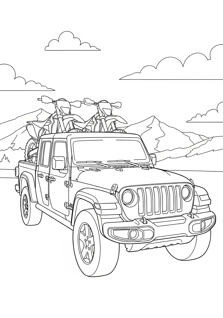 Jeep Coloring Pages 21 Jeep truck carrying bikes coloring page