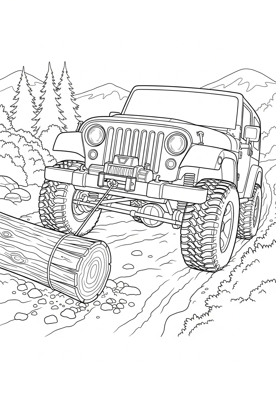 Jeep Coloring Pages 23 Jeep using winch rescue coloring page