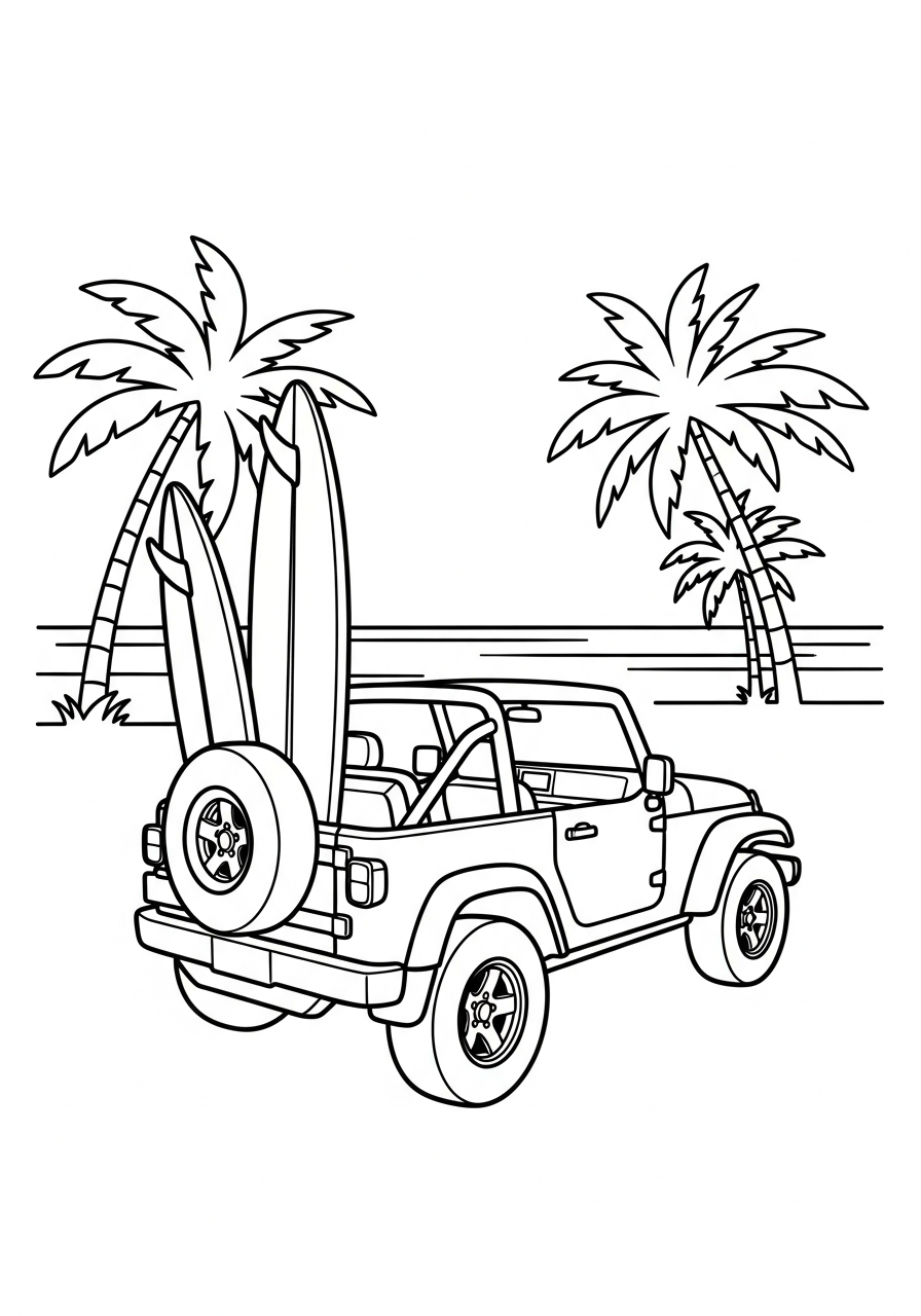 Jeep Coloring Pages 25 Jeep with surfboards summer coloring page