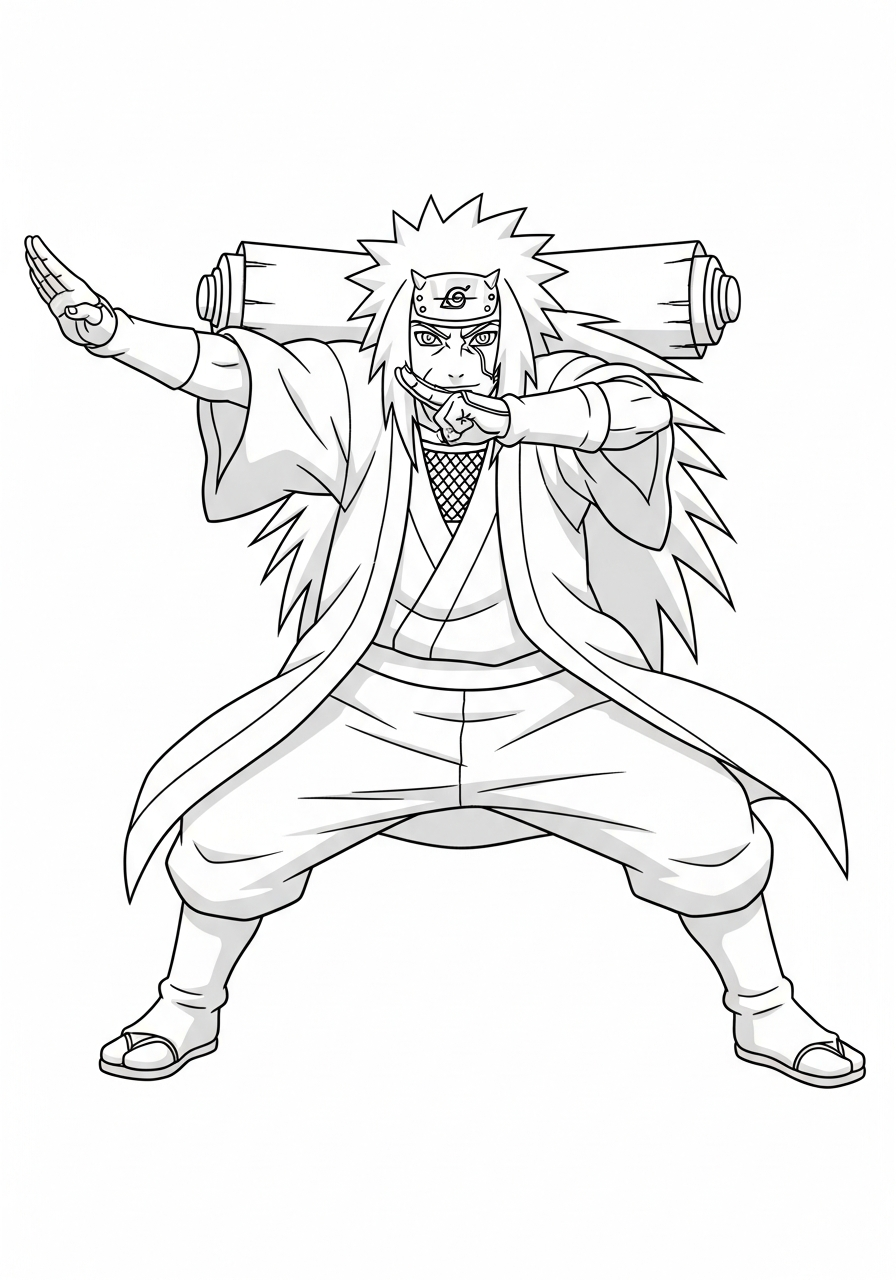 Naruto Coloring Pages 11 Jiraiya striking dramatic kabuki pose coloring page
