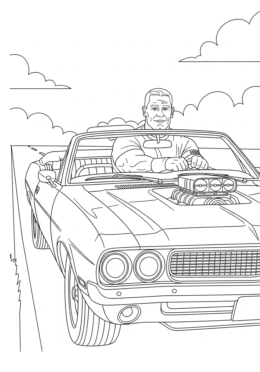 John Cena Coloring Pages 8 John Cena driving muscle car coloring page