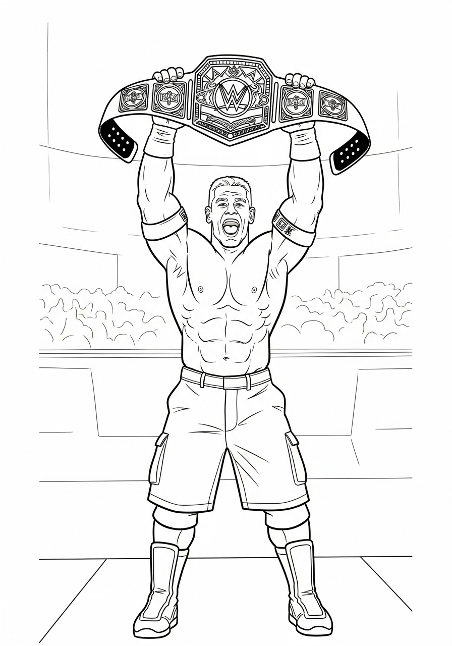 John Cena Coloring Pages 13 John Cena holding championship belt coloring page