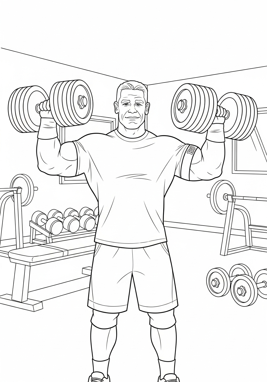John Cena Coloring Pages 15 John Cena lifting heavy weights coloring page
