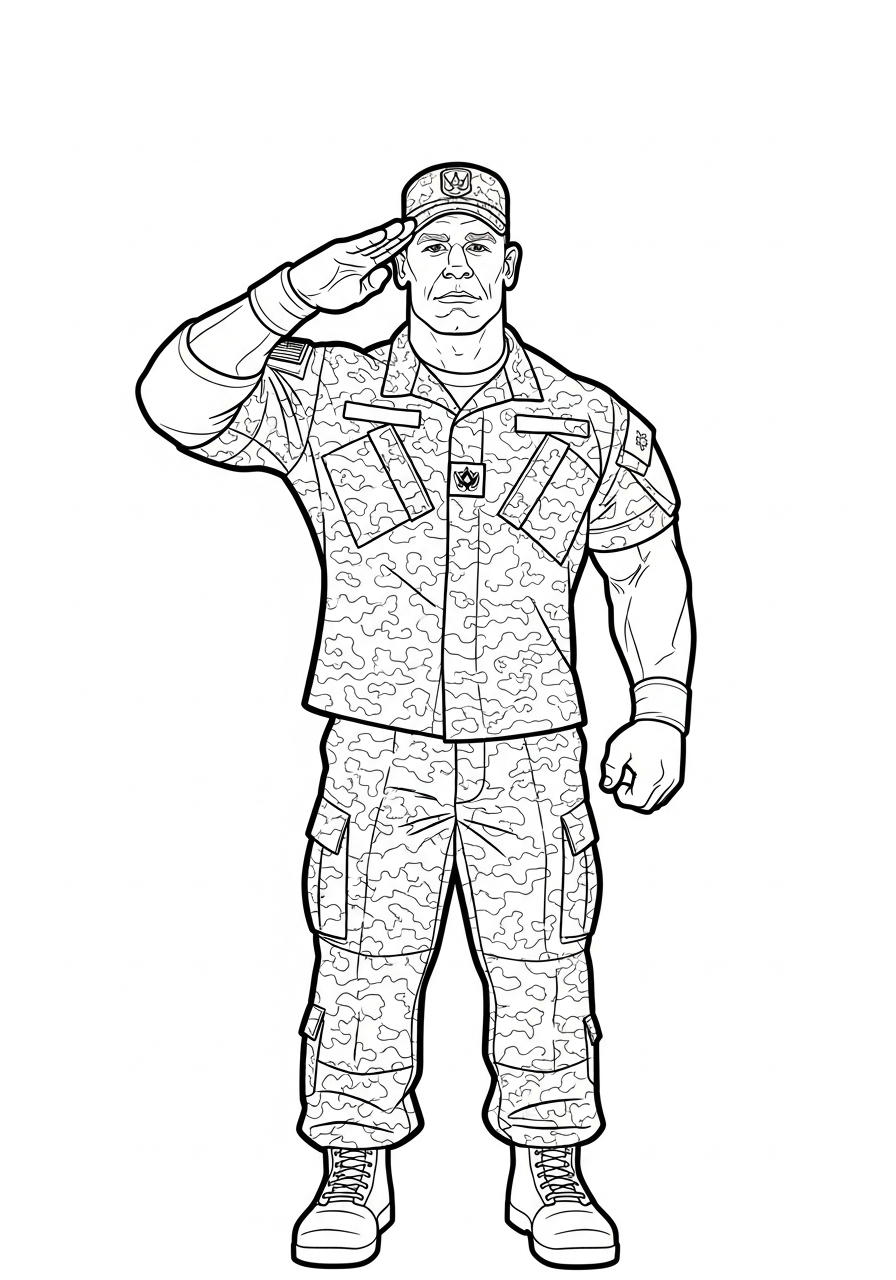 John Cena Coloring Pages 24 John Cena soldier saluting uniform coloring page