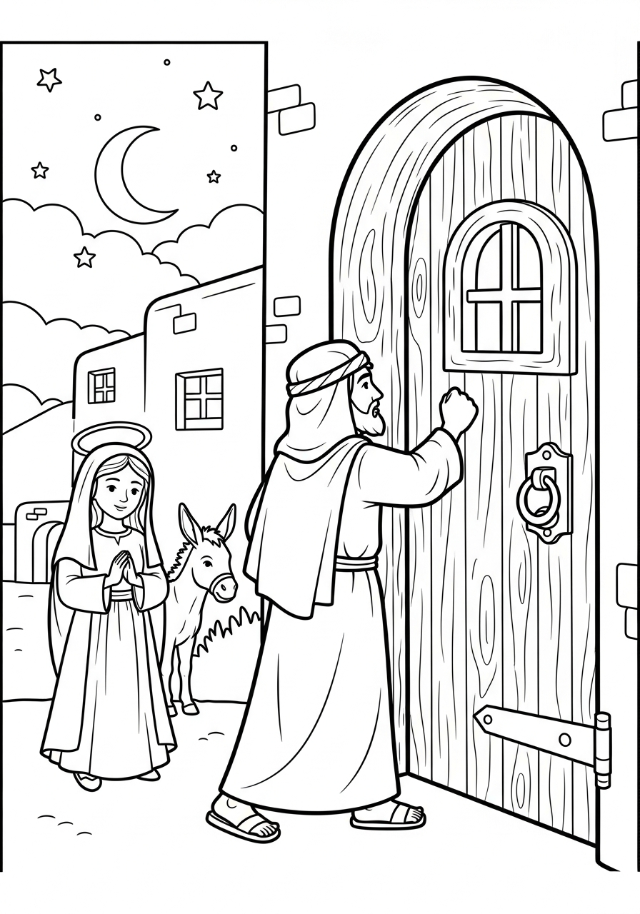 Las Posadas Coloring Pages 20 Joseph knocking on wooden door coloring page