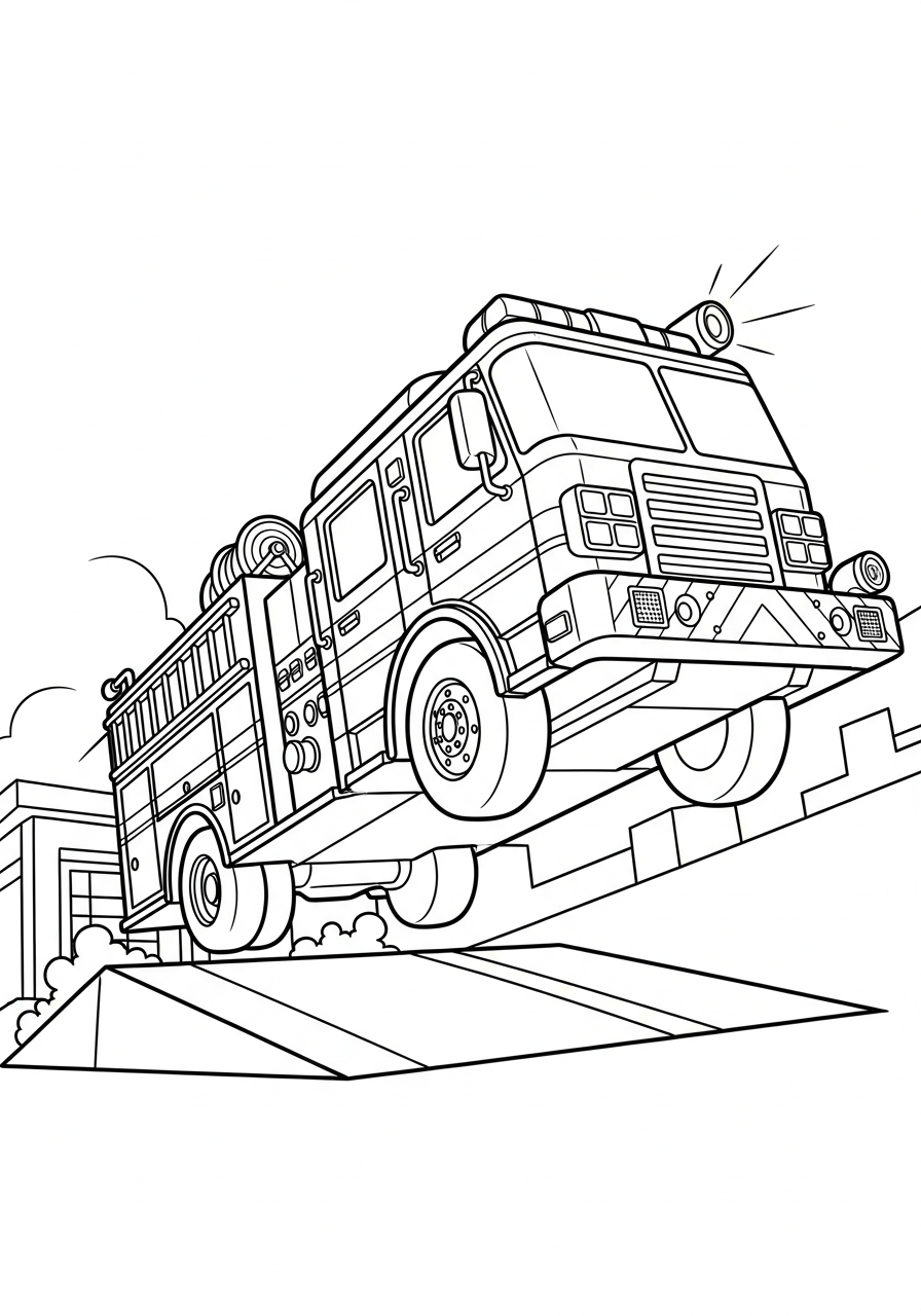 Fire Truck Coloring Pages 15 Jumping action comic fire truck coloring page