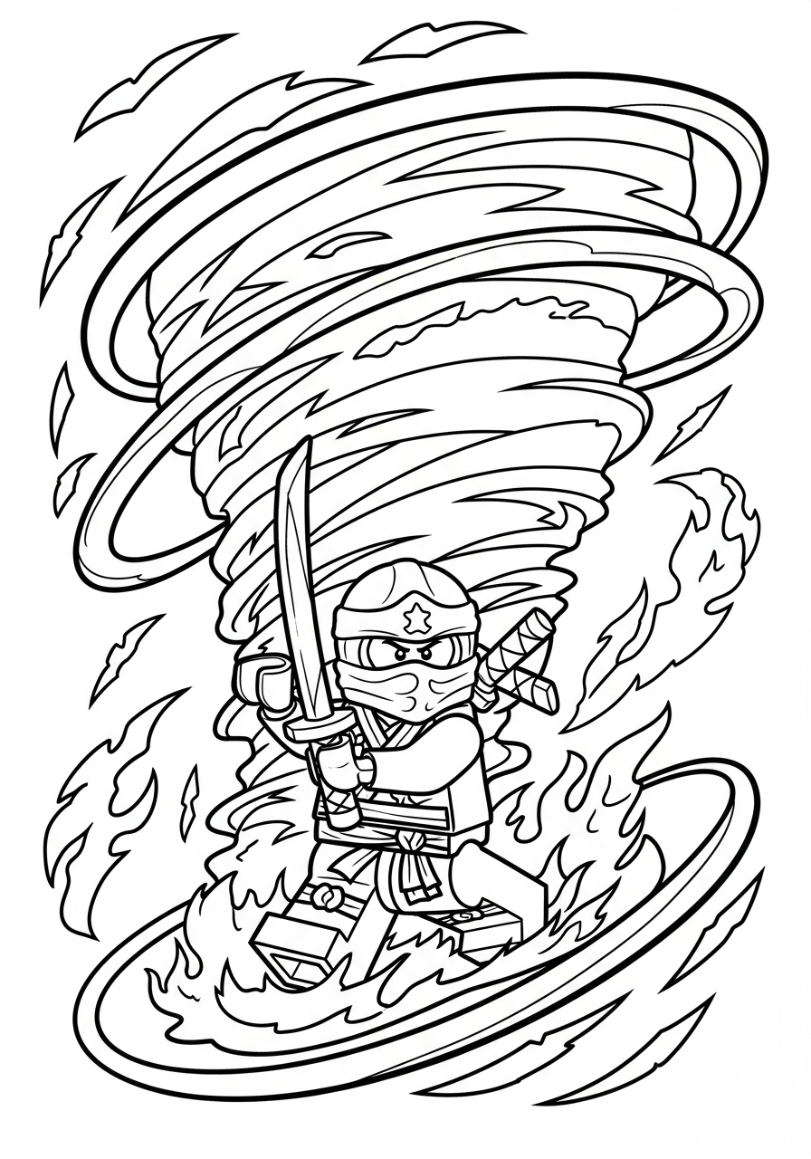 Ninjago Coloring Pages 8 Kai fire tornado Ninjago Spinjitzu coloring page