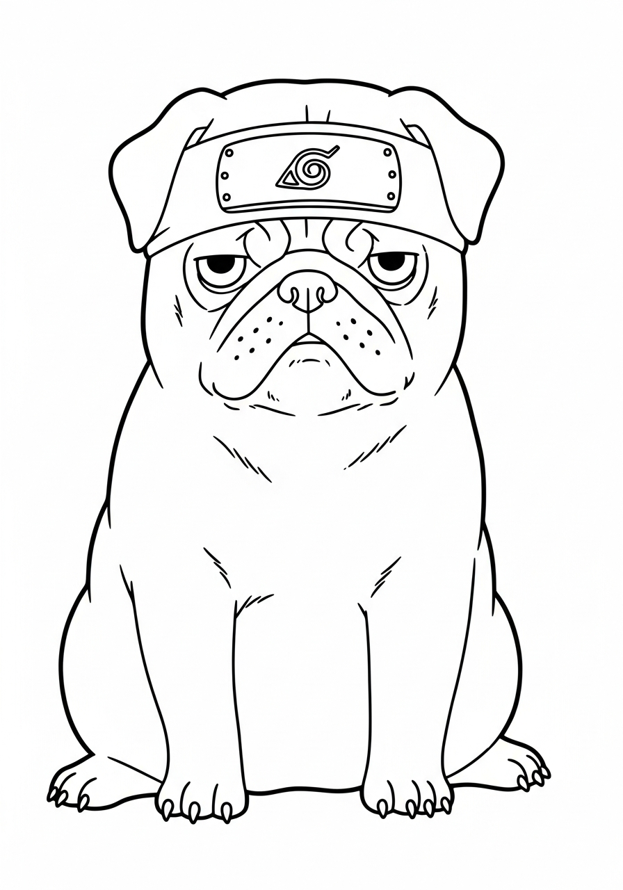 Naruto Coloring Pages 14 Kakashi’s pug dog Pakkun sitting coloring page