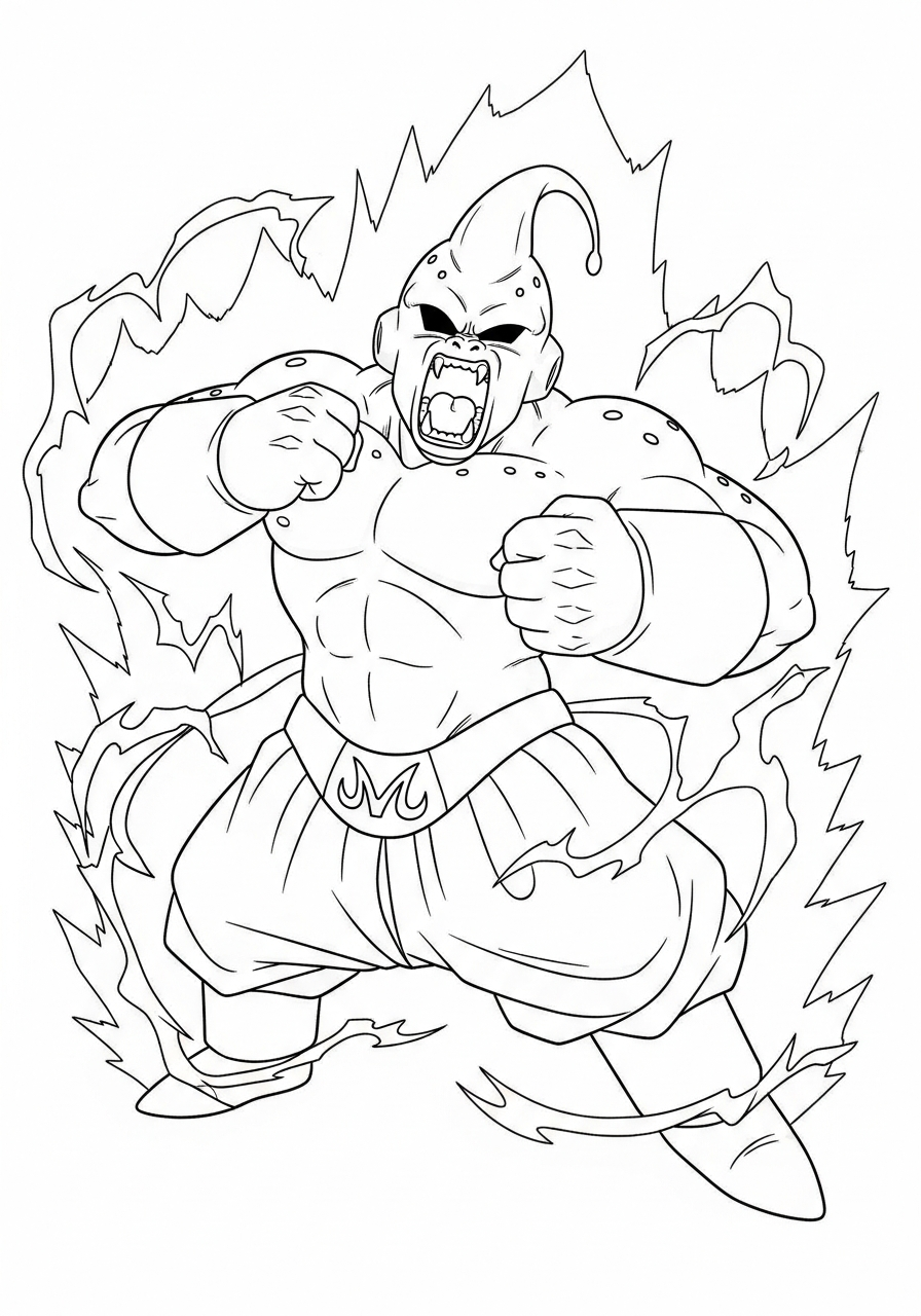 Kid Buu beating chest wild coloring page