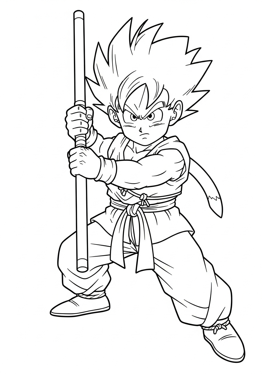 Goku Coloring Pages 22 Kid Goku holding power pole coloring page