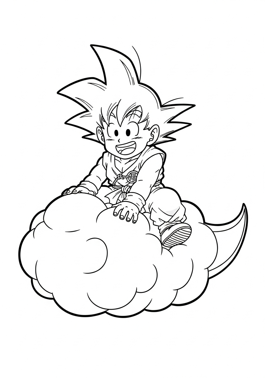 Goku Coloring Pages 23 Kid Goku riding cloud nimbus coloring page