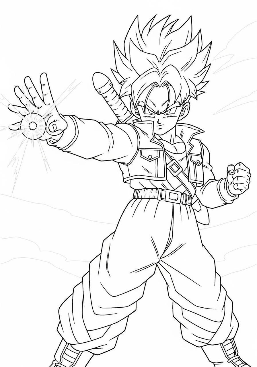 Kid Trunks firing energy blast coloring page