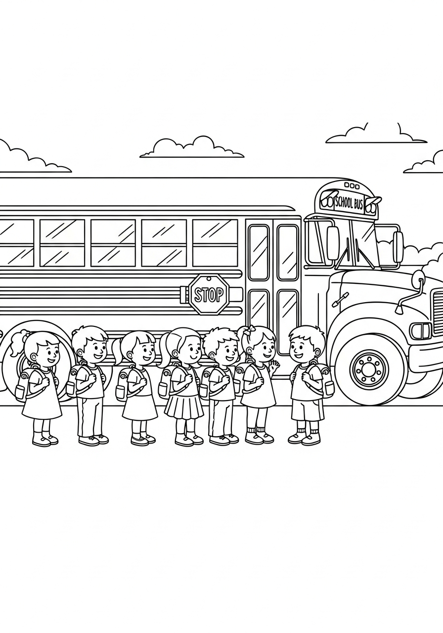 School Bus Coloring Pages 14 Kids waiting for School Bus coloring page