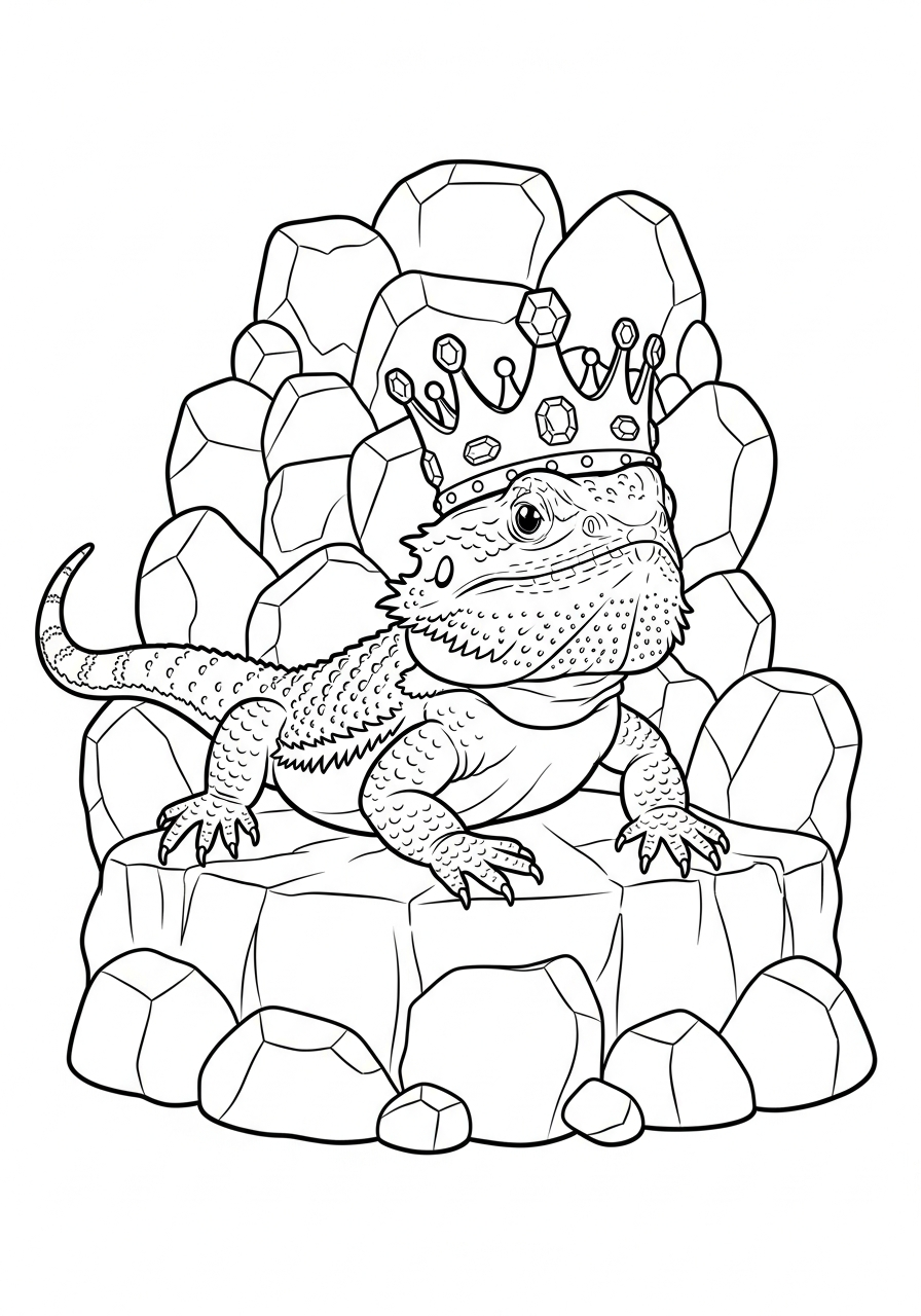 Bearded Dragon Coloring Pages 25 King Bearded Dragon on throne coloring page