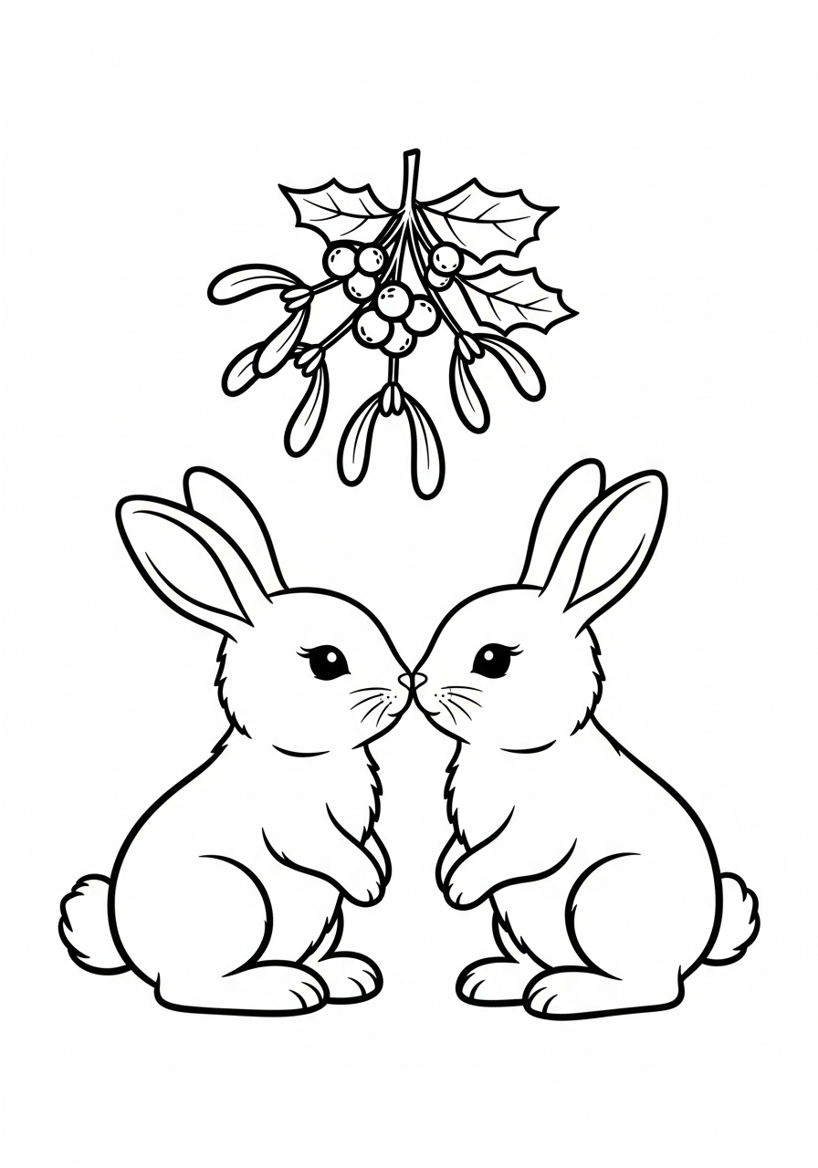 Christmas Bunny Coloring Pages 18 Kissing under mistletoe Christmas Bunny coloring page