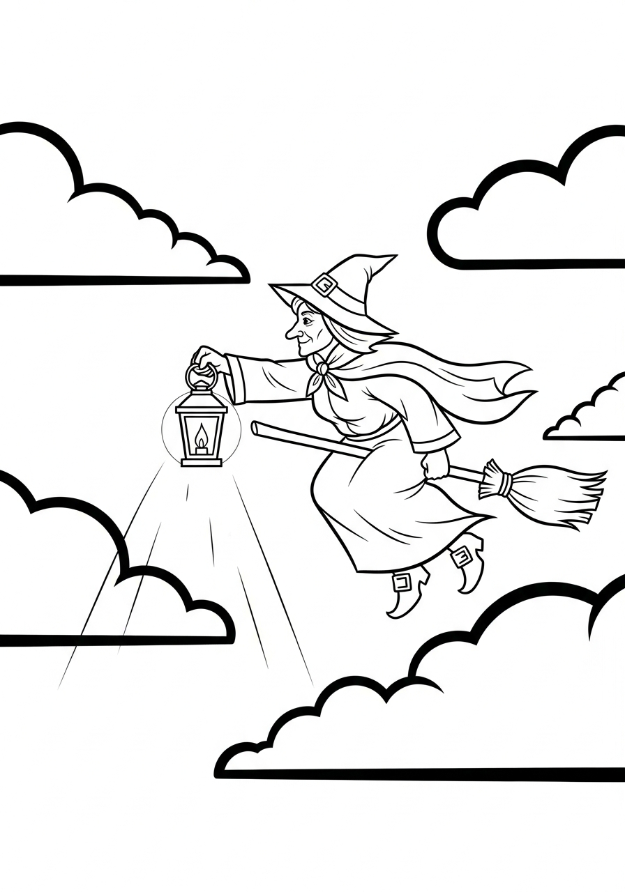 La Befana Coloring Pages 9 La Befana holding glowing lantern coloring page
