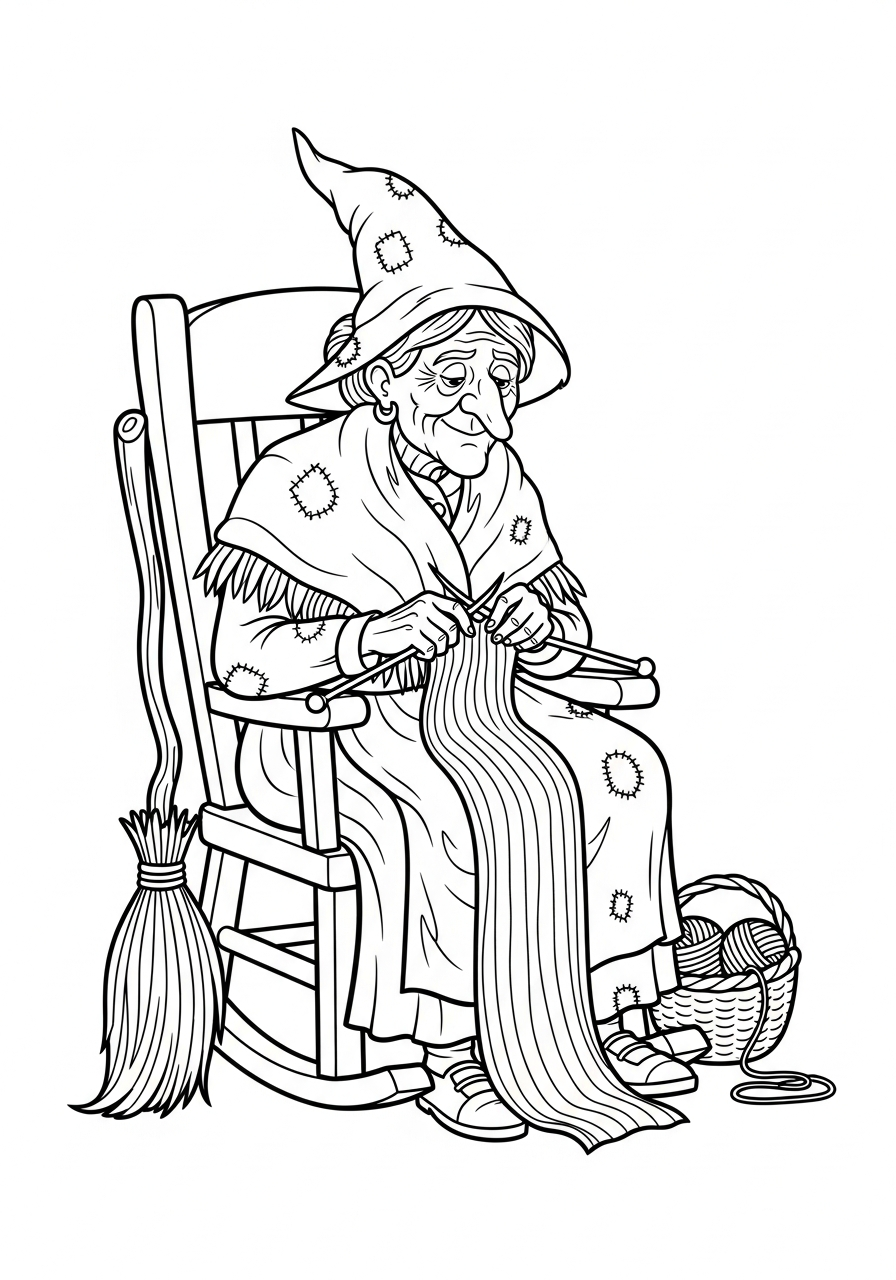 La Befana Coloring Pages 10 La Befana knitting warm shawl coloring page